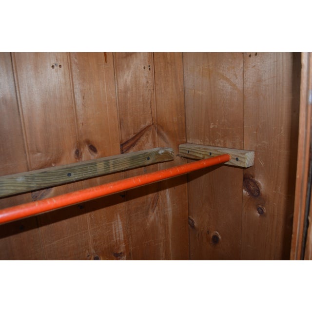 1970s Vintage Rustic Dark Pine Paneled Wooden Single Door Wardrobe Armoire / Coat Closet For Sale - Image 12 of 18