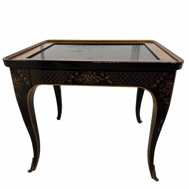 Drexel Drexel Et Cetera Chinoiserie Black Lacquer One Drawer Side Drink Table For Sale - Image 4 of 12