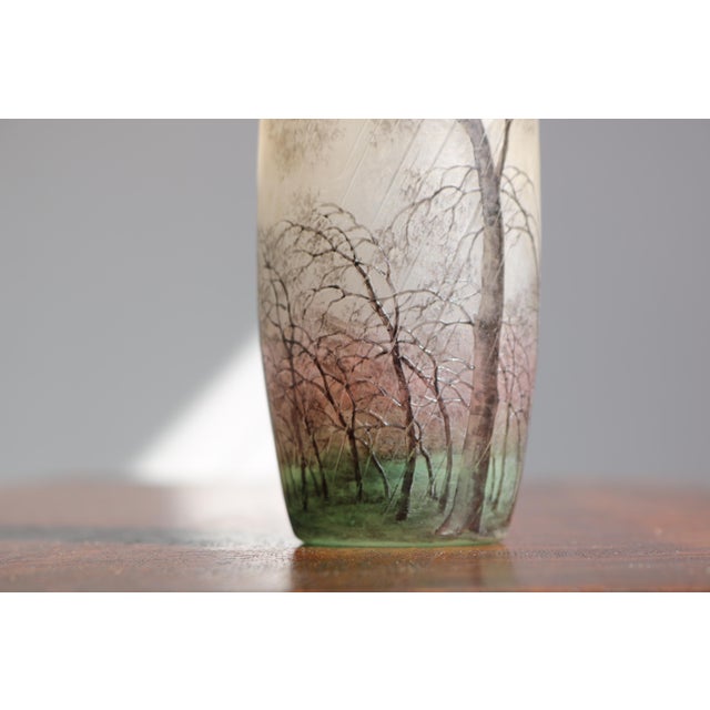 A stunning and very rare cameo glass vase etched and enameled with a fabulous landscape of silver birch trees blown in the...