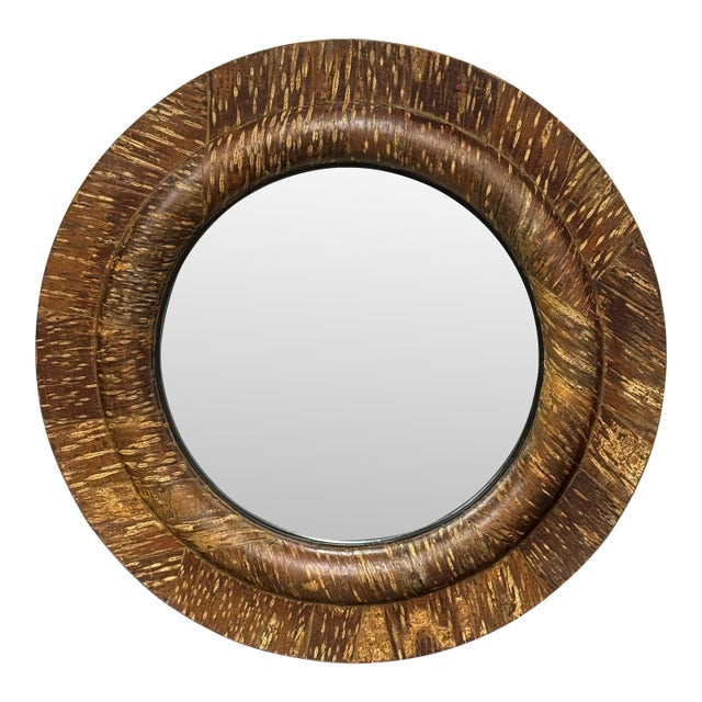 Pottery Barn Round Bark Wood Mirror For Sale