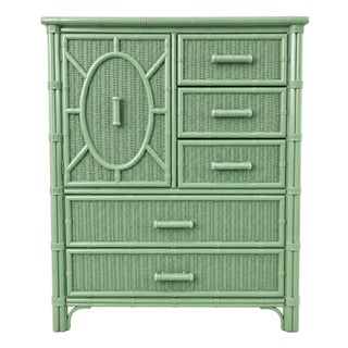 Henry Link Faux Bamboo 5-Drawer Chest – Gumdrop Green For Sale