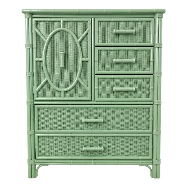 Henry Link Faux Bamboo 5-Drawer Chest – Gumdrop Green For Sale