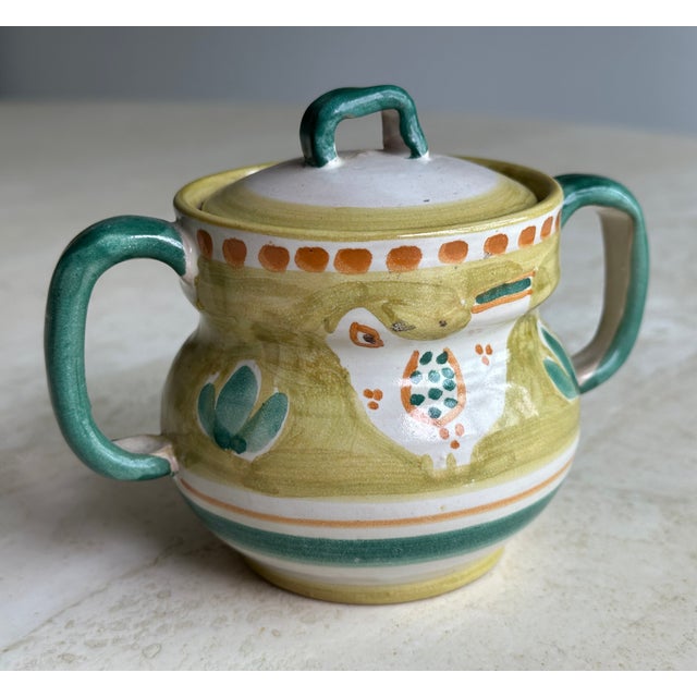 Late 20th Century Vietri Solimene Positano Yellow Bird Chicken Sugar Bowl and Creamer Set For Sale - Image 5 of 11