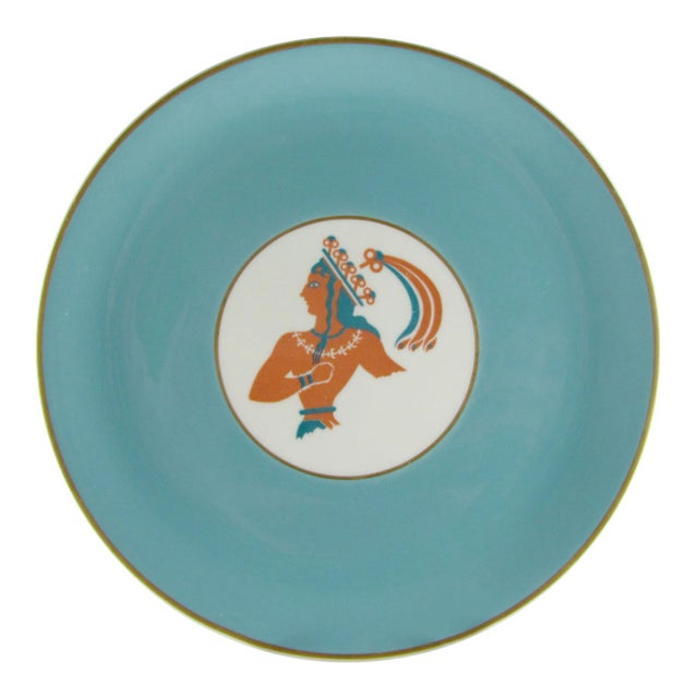1960s Syracuse China Turquoise & Gold Greek God Goddess Plate For Sale