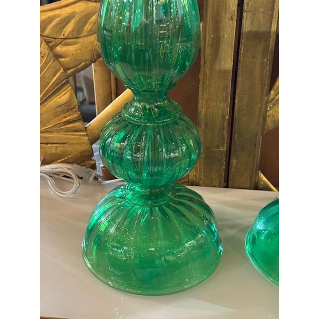 The Pair of Murano Kelly Green Lamps are elegant and stylish lighting fixtures perfect for a living room or bedroom. Made...
