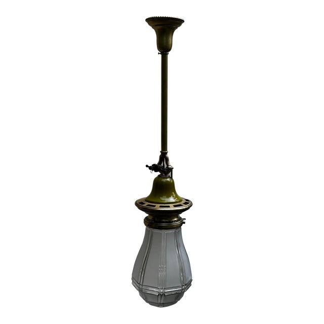 Vintage Industrial Gas Fixture With Frosted Shade For Sale