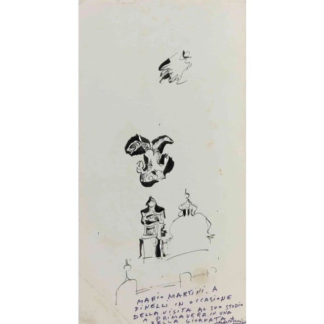 China ink drawing realized by Mario Martini and dedicated to the Dinelli family. Hand signed. Very good condition except...