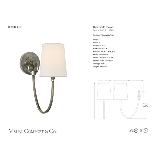 Modern Thomas O'Brien for Visual Comfort Signature Reed Single Sconce in Antique Nickel with Linen Shade For Sale - Image 3 of 5