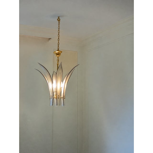 Metal Italian Brass and Murano Glass Palms Chandelier, 1970s For Sale - Image 7 of 10