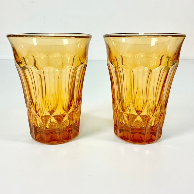 Amber Vintage Indiana Glass Co Art Deco Boho Chic Hollywood Regency Depression Era Amber Tumblers - Set of 8 For Sale - Image 8 of 11