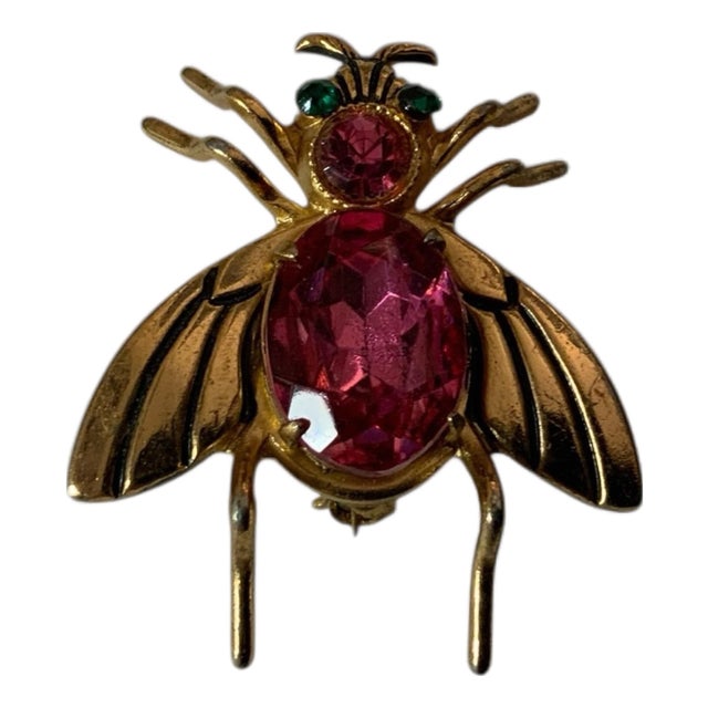 Vintage Signed Pegasus Coro Red Rhinestone Fly Bug Pin Brooch For Sale