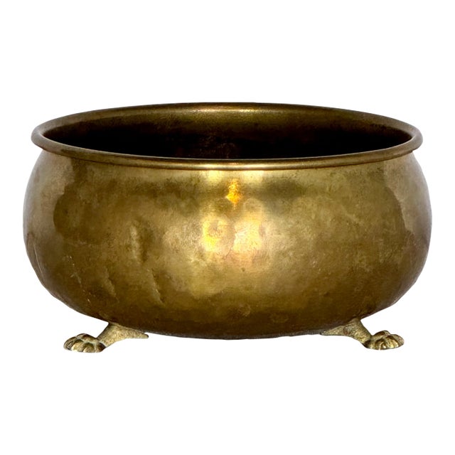 1900s Antique Brass Bowl With Clawfoot Detail For Sale