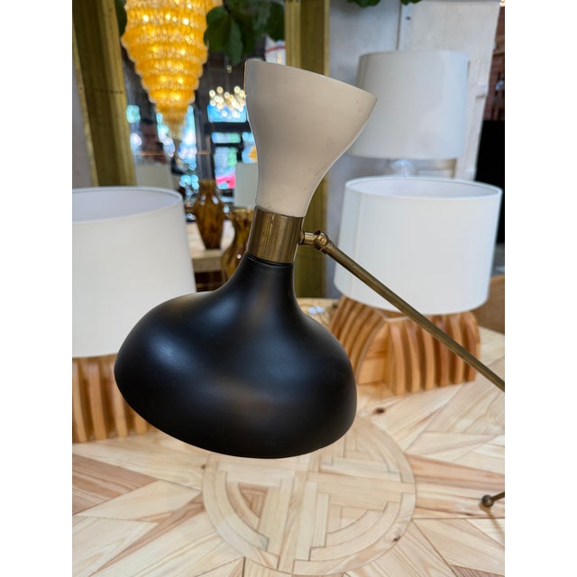 Stilnovo Mid 20th Century Modern Stilnovo Adjustable Black/White Brass Table Lamp For Sale - Image 4 of 8
