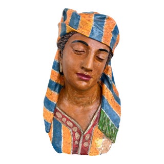 Orazio Guasti Terra Cotta and Polychrome Color Arabesque Bust, Signed O. Guasti, Early 20th Century For Sale