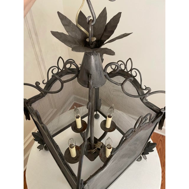 French Country Square Pewter Finish Metal Pendant Ceiling LIght For Sale - Image 11 of 12