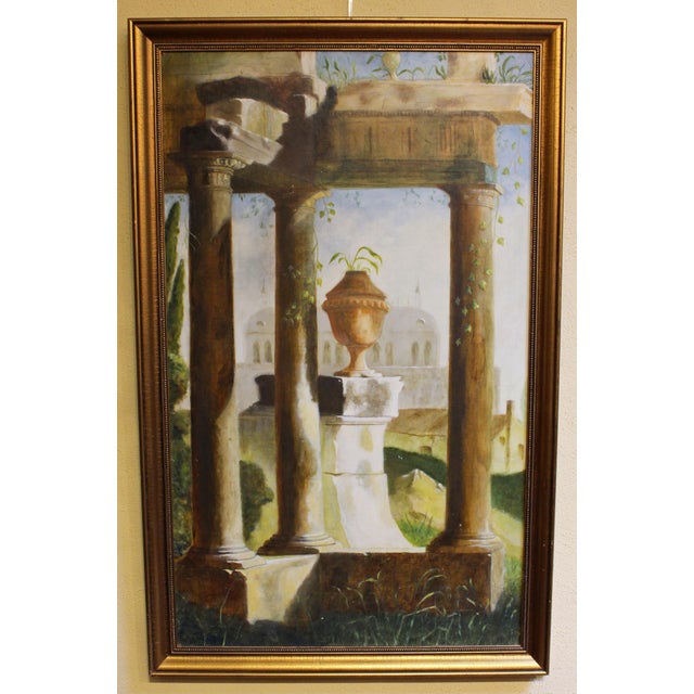 Brown Early-Mid 20th Century Set of Three Italian Architectural Ruins Paintings For Sale - Image 8 of 10