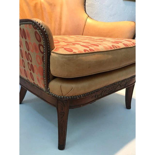 Designer Knoll Upholstered High Wingback Saddle Leather Chair For Sale - Image 4 of 13