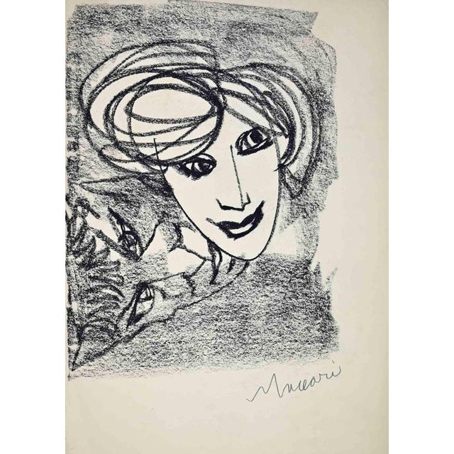 Charcoal drawing on paper. Hand signed in pen. Very good condition. This piece is attributed to the mentioned...