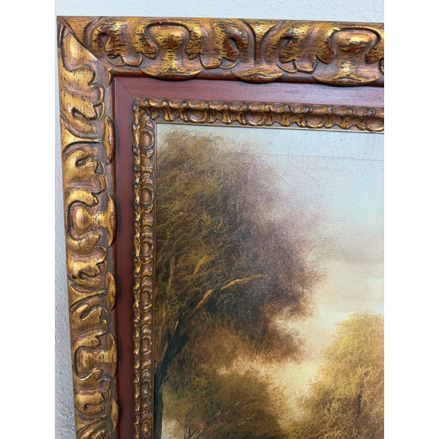 Textile Large Antique European School Oil/Canvas Painting Signed Landscape Ornate Framed For Sale - Image 7 of 12