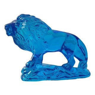 Blue Lead Crystal Lion by Princess House, 2015 For Sale