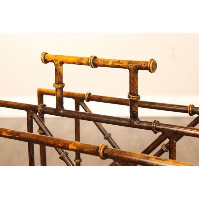 Brown Hollywood Regency Iron and Bamboo Magazine Rack Bookshelf For Sale - Image 8 of 12