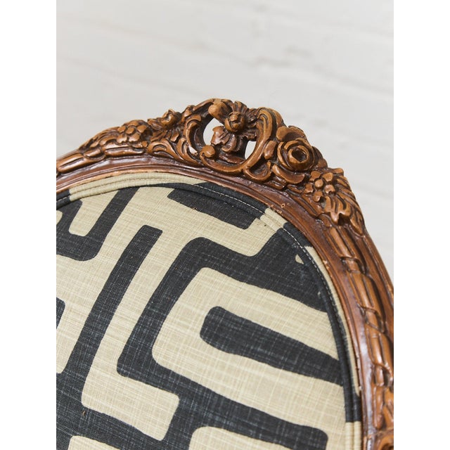 African Geometric Print Fabric on French Antique Chair For Sale - Image 10 of 11