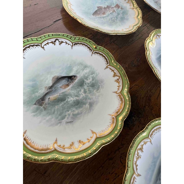 Metal 1920s Royal Cauldon for Tiffany & Co. Fish Plates, Set of Six For Sale - Image 7 of 10
