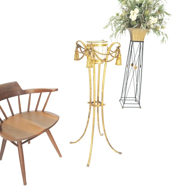 Gilt Wrought Iron "Twisted Rope" Base w/ Tassels Jardiniere Planter Pot MINT! For Sale - Image 9 of 12