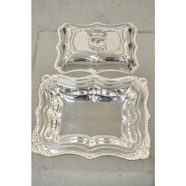 Early 20th Century Silver Plated Victorian Scalloped Edge Lidded Vegetable Serving Platter Dish For Sale - Image 4 of 13