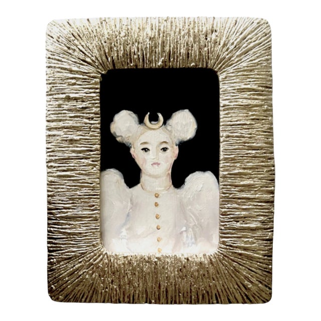 Colorful Portrait of a Lady With a Crescent Moon in a White Dress by Susannah Carson For Sale