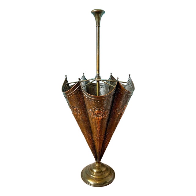 Vintage Copper and Brass Umbrella Stand For Sale