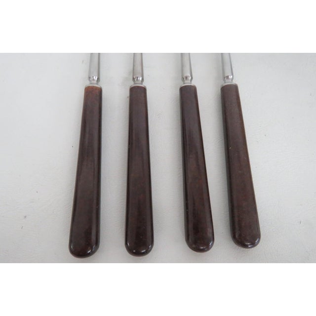 France Inox Mid Century Fondue Serving Forks 4pc Set Brown Wood Handles 5164b For Sale - Image 4 of 9