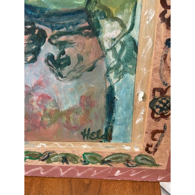 1980s Margaret Held (1933-2016) Abstract Acrylic on Wood Board Mixed Media “Waiting” For Sale - Image 5 of 12