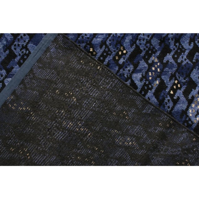 2010s Rug & Kilim’s Scandinavian Style Rug in All Over Blue, Black Geometric Pattern For Sale - Image 5 of 5