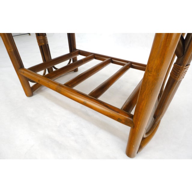Brown Bamboo Rattan Side End Table Mid Century Modern c1970s White Laminate Top MINT For Sale - Image 8 of 16
