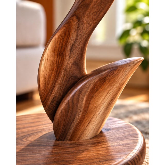 2020s Handcrafted Black Walnut Cardinal Accent Table | Sculptural Nature Art For Sale - Image 5 of 10