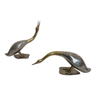 1970s Set of 2 silver and brass ducks For Sale