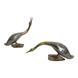 1970s Set of 2 silver and brass ducks