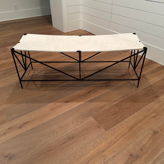 Darius hide bench by Oly Studio! Excellent like new condition. Iron base with natural hide seat.