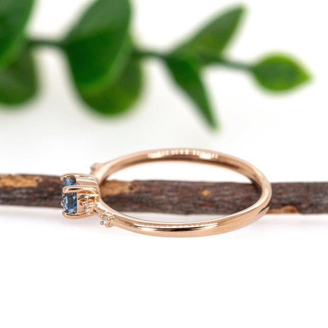 Dainty Santa Maria Aquamarine Ring W Natural Diamond Accents in 14k Rose Gold, Size 6.75 For Sale In Columbus - Image 6 of 8