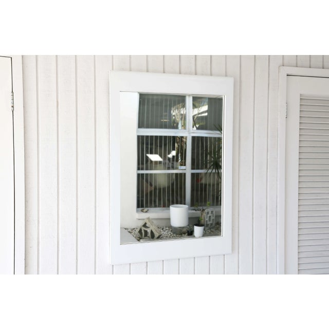 Wood 1980's White Gloss Rounded Edge Wall Mirror For Sale - Image 7 of 12