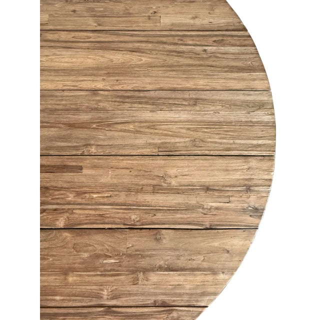 Outdoor Round Teak Mod Dining Table For Sale - Image 4 of 8