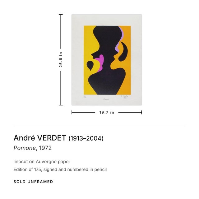 Contemporary 1972 André Verdet Pomone Signed Linocut For Sale - Image 3 of 3