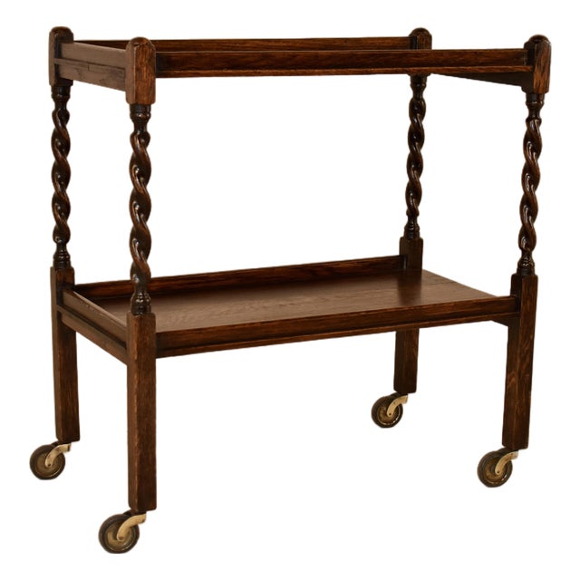 Edwardian Oak Bar Cart From England, Circa 1900 For Sale