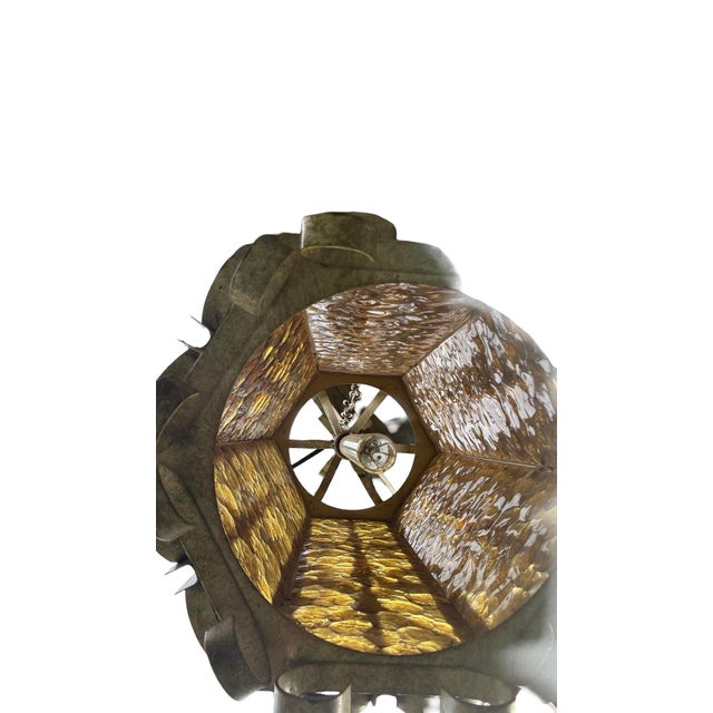 Vintage Hollywood Regency Amber Glass Plug-in Swag Lantern For Sale - Image 4 of 6