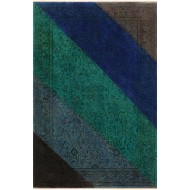 Blue 1990s Boho Chic Overdyed Color Reform Blue/Green Area Rug - 4'1 X 6'0 For Sale - Image 8 of 8