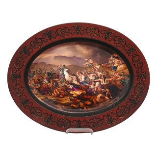 Large Hand-Painted Wall Charger Plate Depicting Roman Battle with Semi Nude Sabine Woman, 1866 For Sale