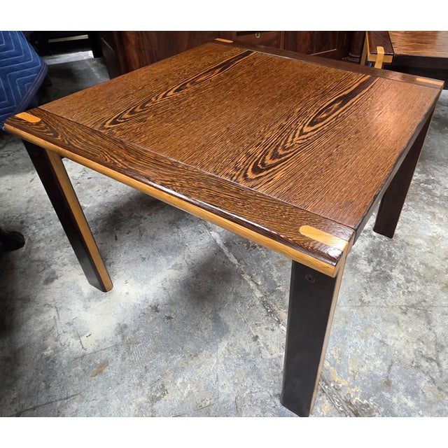 Brown Exceptional Pair of Mid-Century Modern Zebrawood Side Tables With Contrasting Solid-Wood Joinery, Circa 1960s For Sale - Image 8 of 16