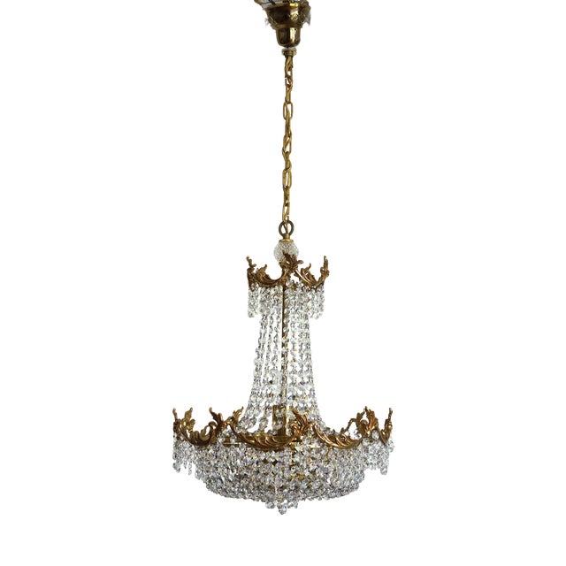 Brass Lead and Crystal Chandelier from Palwa, 1970s For Sale