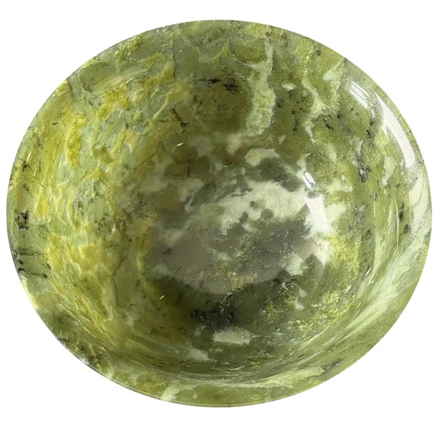 Early 20th Century Antique Chinese Carved Spinach Jade Bowl For Sale - Image 5 of 11
